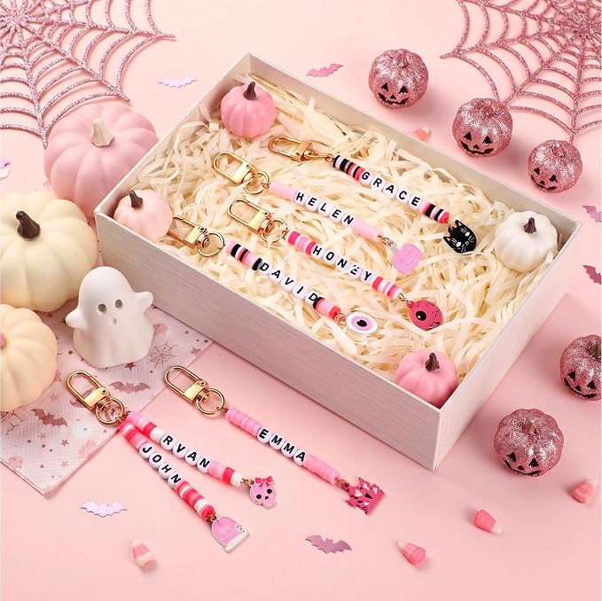 Tondiamo 2823 Pcs Pink Halloween Bead Keychain DIY Craft Making Kit Key Ring - Image 6