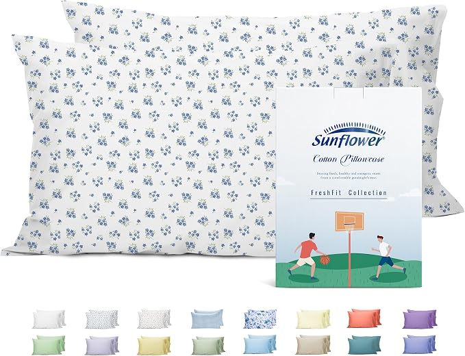 sunflower Queen Pillowcases Set of 2, 100% Cotton Queen Size Pillow Cases 2 by SunflowerHometexUS