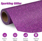 VinylRus Purple Glitter HTV Heat Transfer Vinyl Roll-12 x 10ft Purple Glitter - Image 2