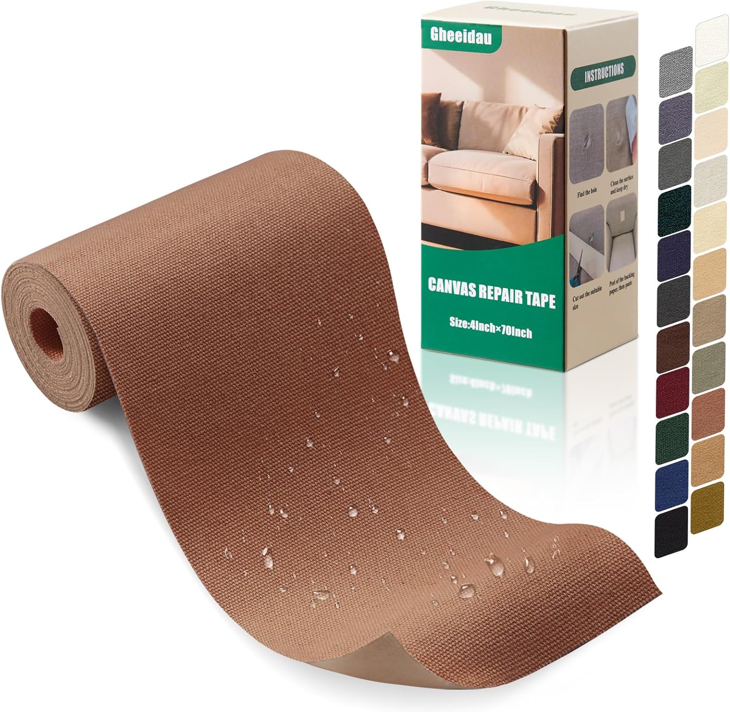 Canvas Repair Tape 4×70 Inch Waterproof Self-Adhesive Fabric Repair Patch for Repairing Boat Covers,Tents,Patio Umbrellas,Car Seats,Luggage,Sofas.(Brown)