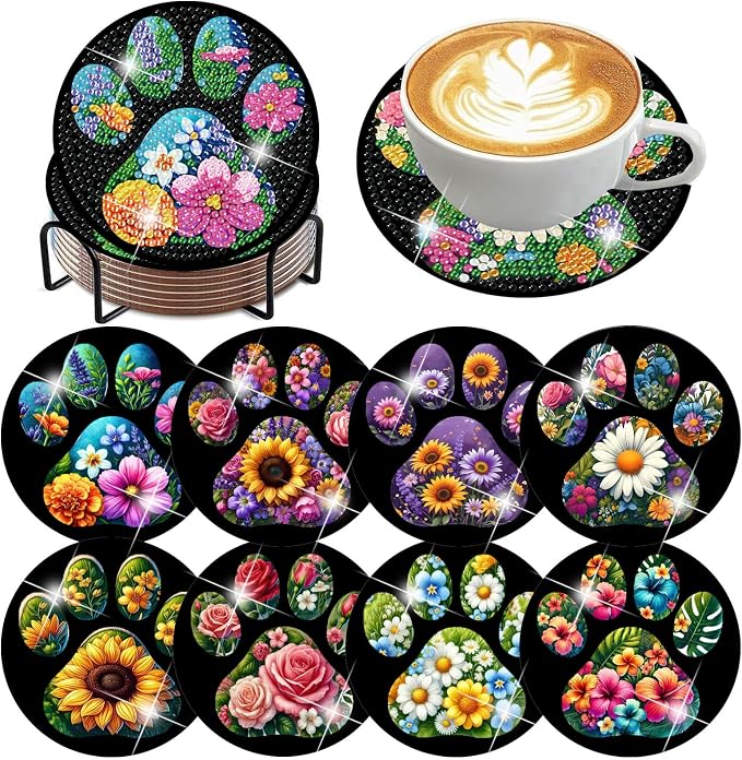 ijbnhd 8 Pack Diamond Art Coasters Kits Dog Paw | Diamond Painting Coasters Kit by ijbnhd