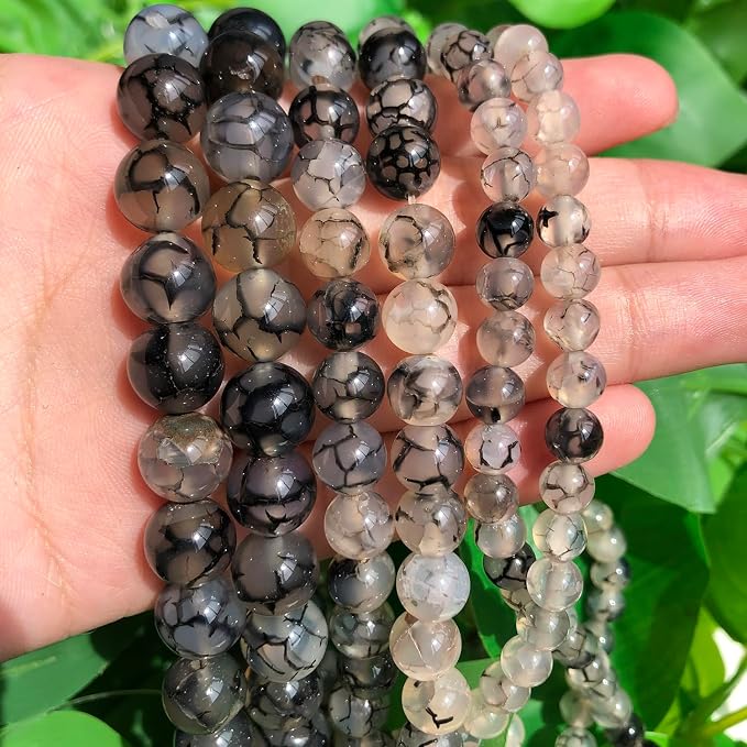 60pcs Smooth Natural Polish Grey Agate Beads，6mm Dragon Vein Gemstone Round - Image 3