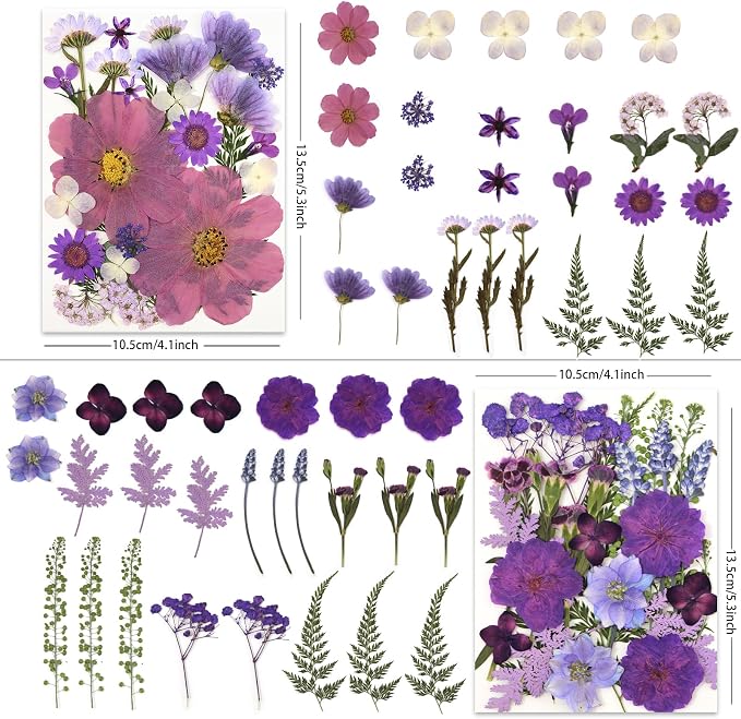 LUXEEASE 100P Purple Dried Pressed Flowers | Dusty mauve shades, big to tiny - Image 3