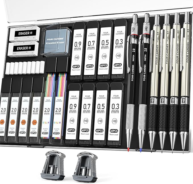 Four Candies 27PCS Metal Mechanical Pencil Set, Art Supplies by FourCandies