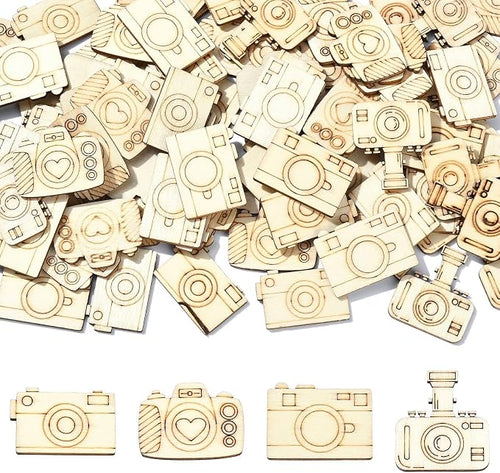 100 Pcs Unfinished Wood Cutouts Camera Wood Shapes Blank Wooden Paint Crafts by URURLIFEHALL