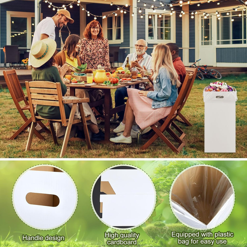 10 Pack 20 Gallon Corrugated Cardboard Trash Cans Bulk for Events Parties Disposable and Reusable Cans Bottle Recycling Bins with 20 Garbage Bags White Garbage Boxes for Outdoor Events