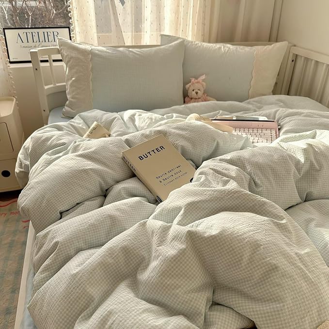 MKXI Blue Gingham Duvet Cover Set Twin Size - Image 7