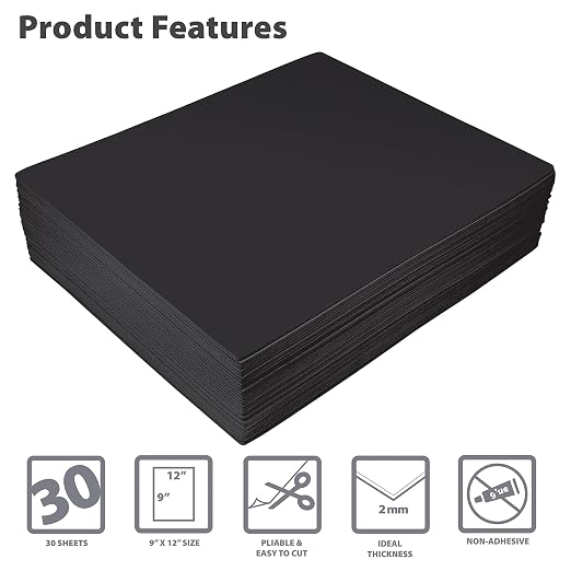 Better Office Products Black EVA Foam Sheets, 30 Pack, 2mm Thick, 9 x 12 Inch - Image 3
