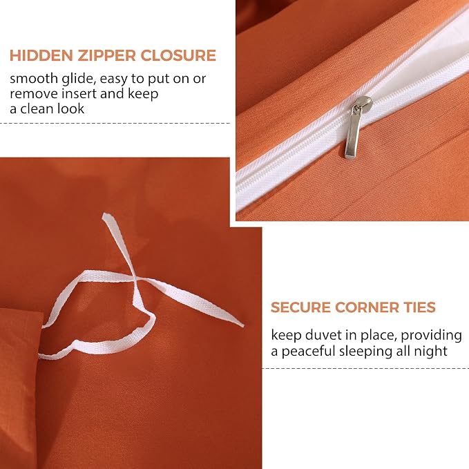 JSD Burnt Orange Duvet Cover Set Full Size, 3 Piece Duvet Cover - Image 3