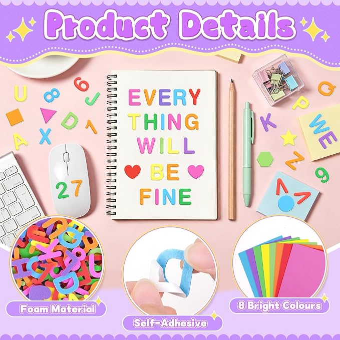 664 PCS Foam Letter Stickers, Foam Alphabet Number Shape Stickers, Self - Image 3