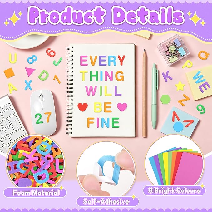 1328 PCS Foam Letter Stickers, Foam Alphabet Number Shape Stickers, Self - Image 3