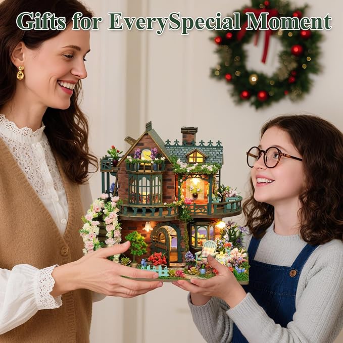 DIY Miniature House Kit with LED Lights, Fairy Garden Wooden Mini House - Image 5