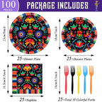 100PCS Mexican Fiesta Party Plates and Napkins Party Supplies Mayo Mexico - Image 2