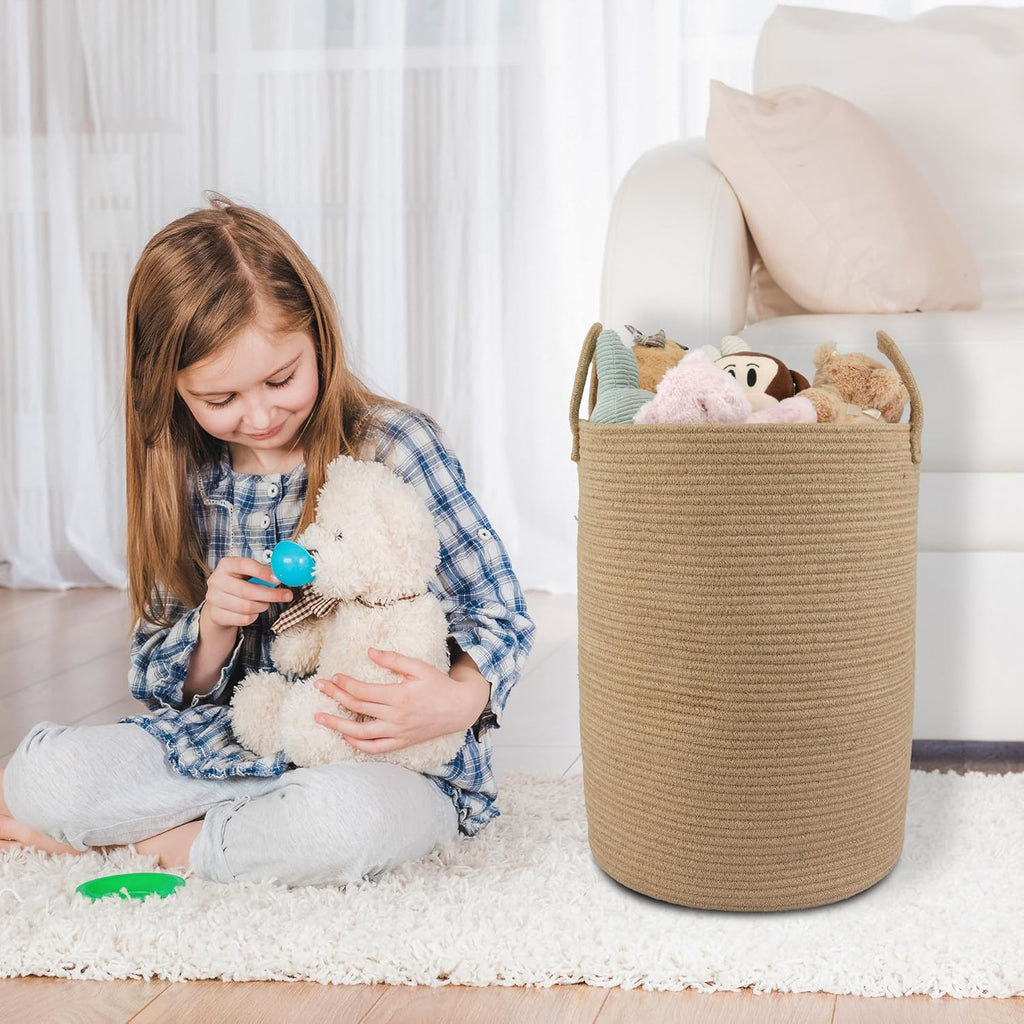 Cotton Rope Laundry Basket Hamper for Clothes Woven Storage Basket for Living Room Bedroom Boho Tall Rope Baskets for Blanket Toys Pillow Towels Baby Nursery Hamper Bin Large jute