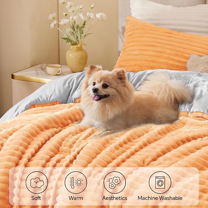 BEDELITE Fleece King Comforter Set -Super Soft & Warm Fluffy Coral Bedding - Image 3