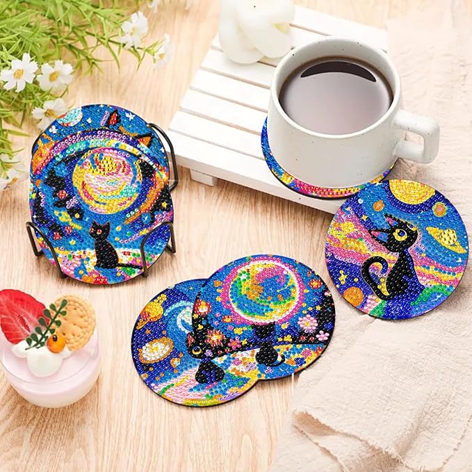 10 PCS Black Cat Diamond Art Coasters Kit - Image 6
