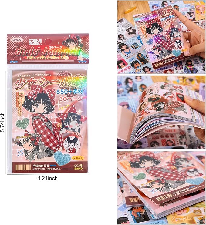 Girl's Japanese Retro Sticker Book, Anime Girl Theme - Image 7