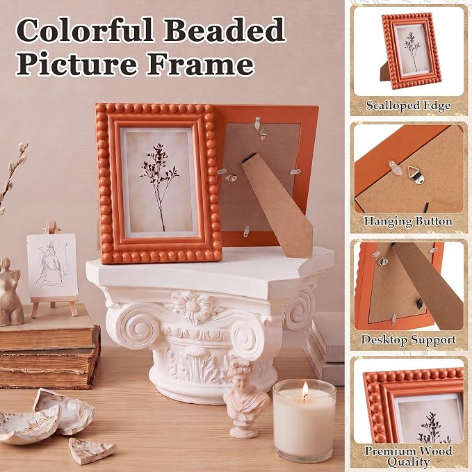 1 Pack 5 x 7 Picture Frame, Wood Beaded Boho Photo Frame, Vintage Photo Display - Image 4