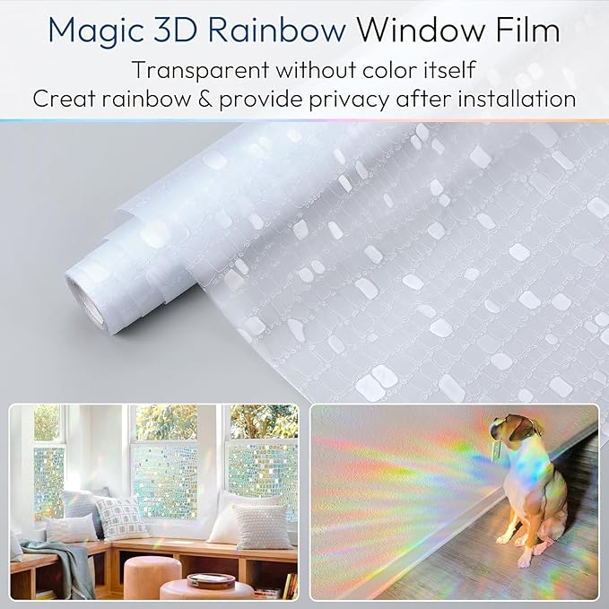 rabbitgoo Window Privacy Film Decorative Rainbow Cling, 23.6" x 118.1" | 3D - Image 6