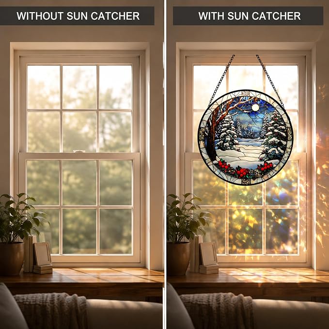 Cedar Snowscape Acrylic Suncatcher Faux Stained Glass Window Hanging 6.3" | - Image 5