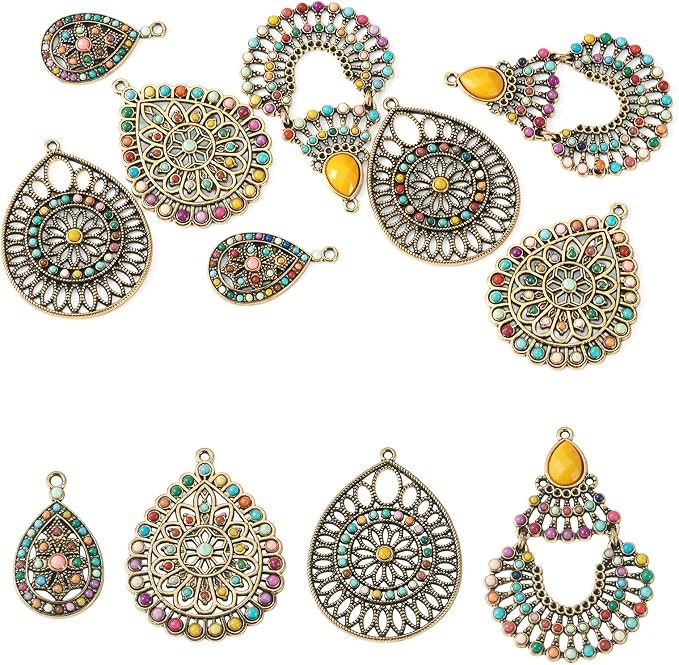 8Pcs Alloy Western Bohemian Teardrop Charms Antique Bronze Tibetan Style by Craftora