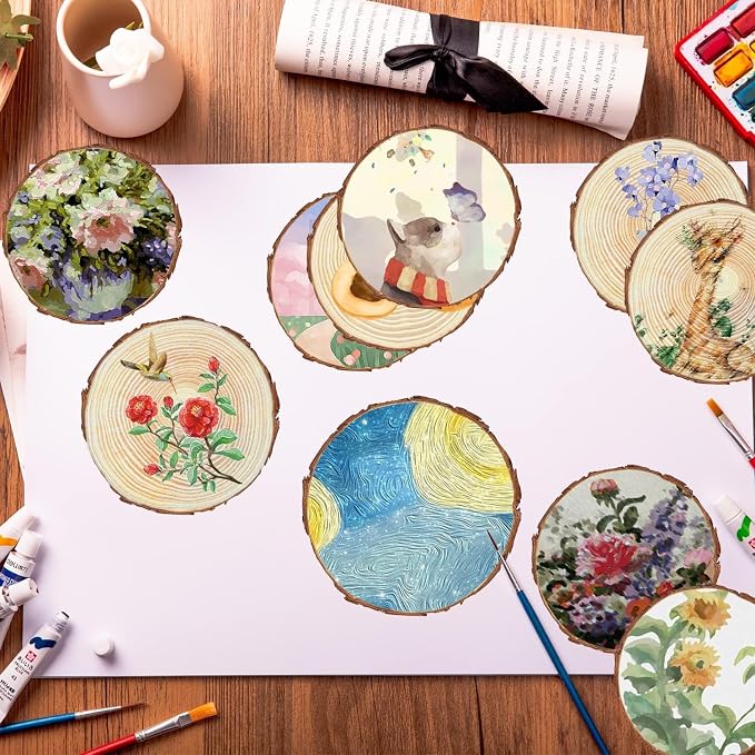 Unfinished Wood Slices for centerpieces 18 PCS 5.1-5.5 Inch, Round Wooden Discs - Image 4