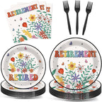 100 Pcs Flower Retirement Party Plates and Napkins Set Happy Retired Birthday by Qyeahkj