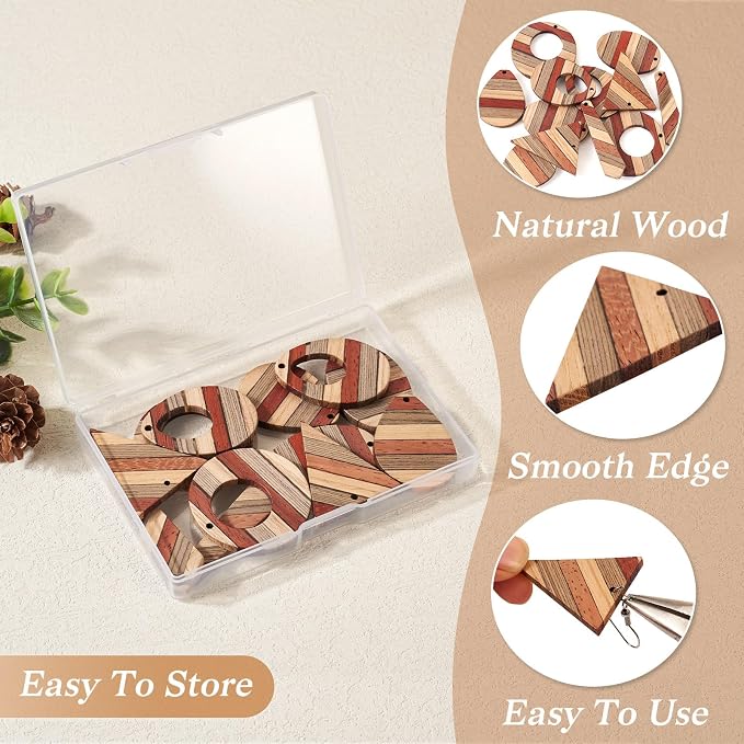 FASHEWELRY 12Pcs Striped Resin Wood Earring Charms Boho Wooden Earring Blanks - Image 2
