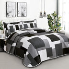 Tyrot 3 Piece Black Grey Quilt Set Full/Queen Size Black White Geometric - Image 2