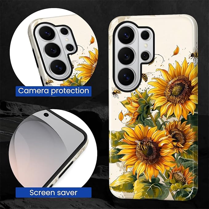 for Samsung Galaxy S26 Ultra Case, Sunflowers Bees Pattern Glossy 2 in 1 - Image 5