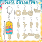 RattanView 24 Pcs Summer Party Craft Color Your Own Keychains Diy Craft Wooden - Image 2