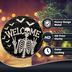Funny Skeleton Welcome Halloween Metal Tin Sign Round Wall Decor Peace Sign Bat - Image 4