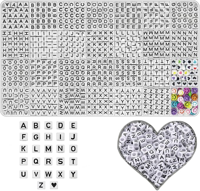YMSDZHL Alphabet Beads A-Z 1200+Pcs Letter Beads, Acrylic 4x7mm Round Letter by YMSDZHL
