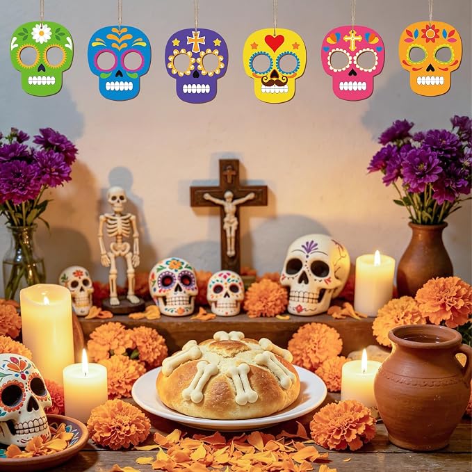 COCHIE Day of the Dead Skull Wood Crafts to Paint Set of 24, Día De Los Muertos - Image 4
