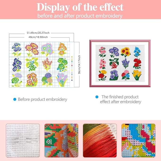 Zhenqing 12 Flowers Printed Cross Stitch Kit - Image 2