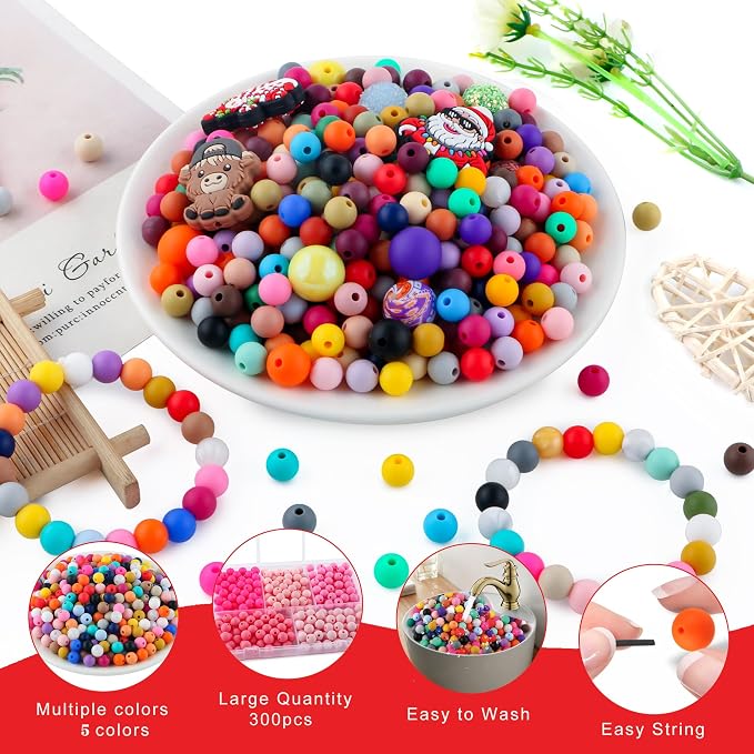 300Pcs Silicone Beads 9mm Mix Color, Bulk Silicone Beads 9mm - Image 3