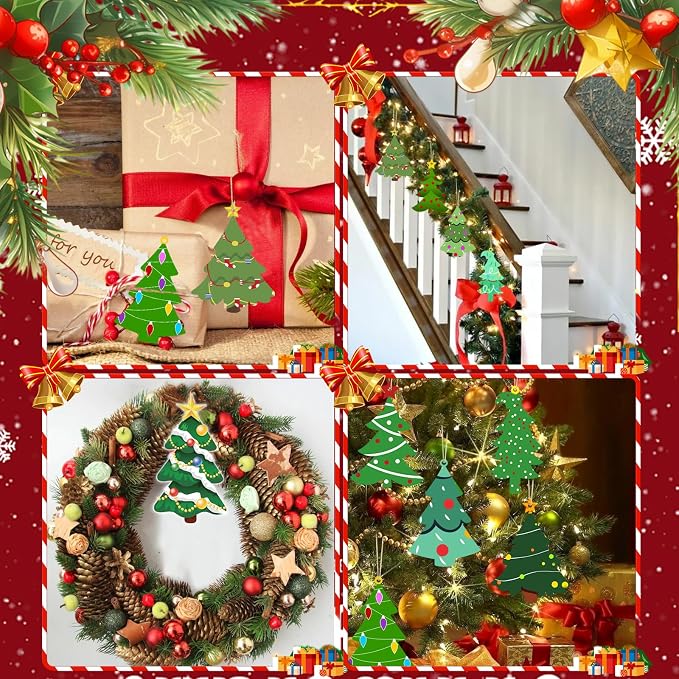 48Pcs Unfinished Paintable Blank Wooden Christmas Tree Festival Decoration - Image 3