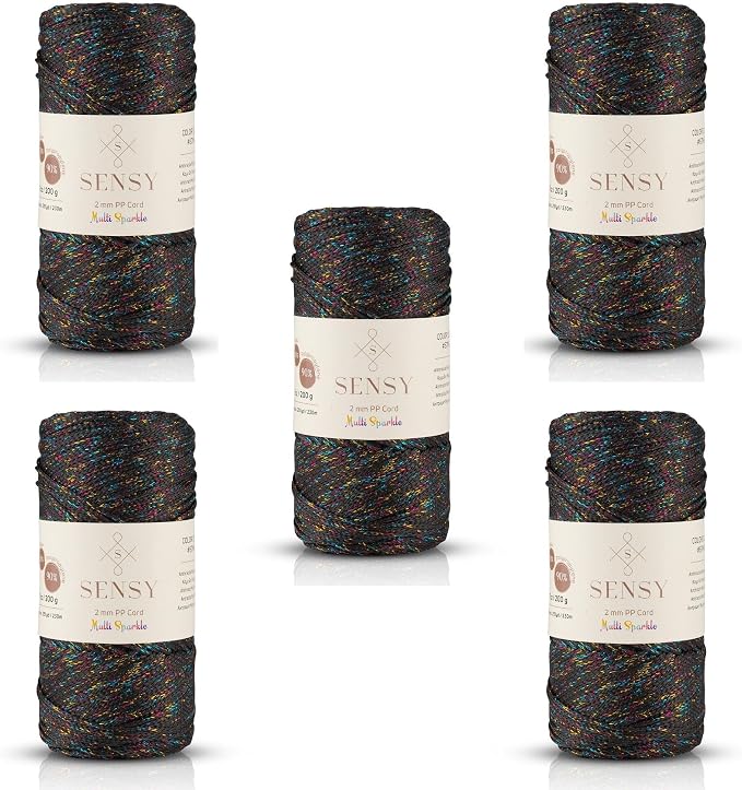 5 Skeins of Sensy Premium 2mm 251 Yards Sparkle Polyester Rope 90% by SSENSY