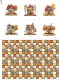 Cozy Autumn Patchwork House Fabric Panel – Six 10×10 inch Designs + Bonus by FabricsTown