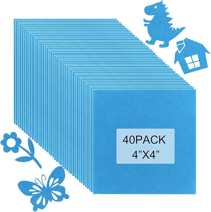 40 Pcs Stiff Felt Fabric Sheet for Crafts, 1mm Thick and 4”x 4”Blue Felt Fabric by Tiparts