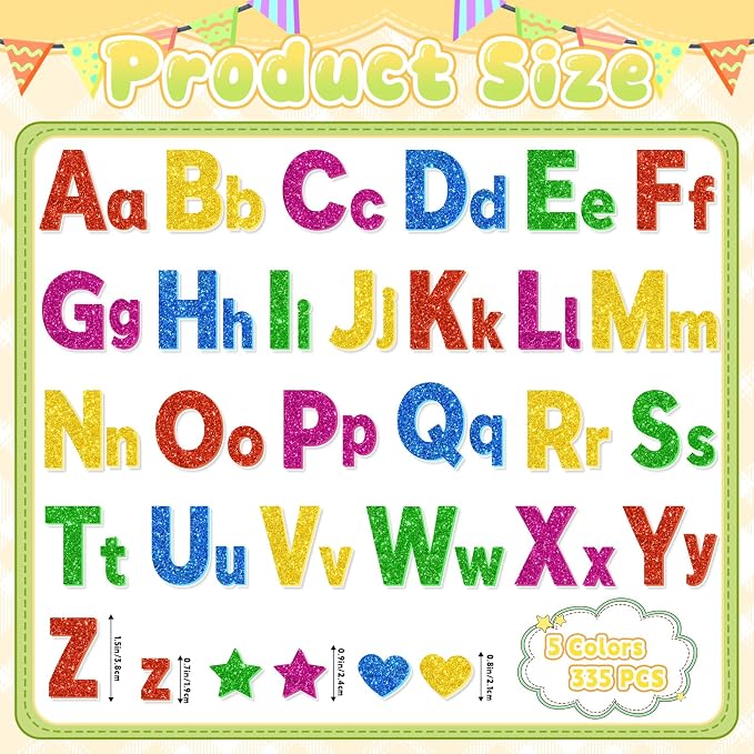 Glitter Foam Letter Stickers 335 Pcs Self-Adhesive Uppercase & Lowercase ABC - Image 2