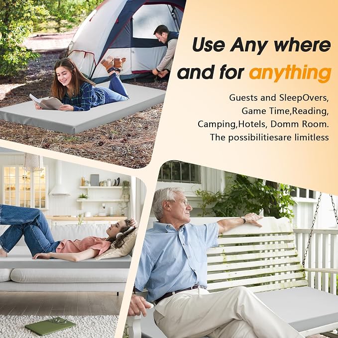 CYMULA Camping Cot Mattress 2in Memory Foam Sleeping Pad, Soft Warm Non-Slip - Image 6