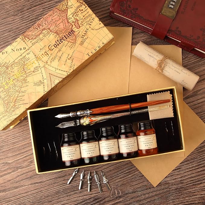 MU-02 Calligraphy Pen Set, Glass Dip Pen and Handcrafted Wooden Dip Pen Gift Set - Image 3