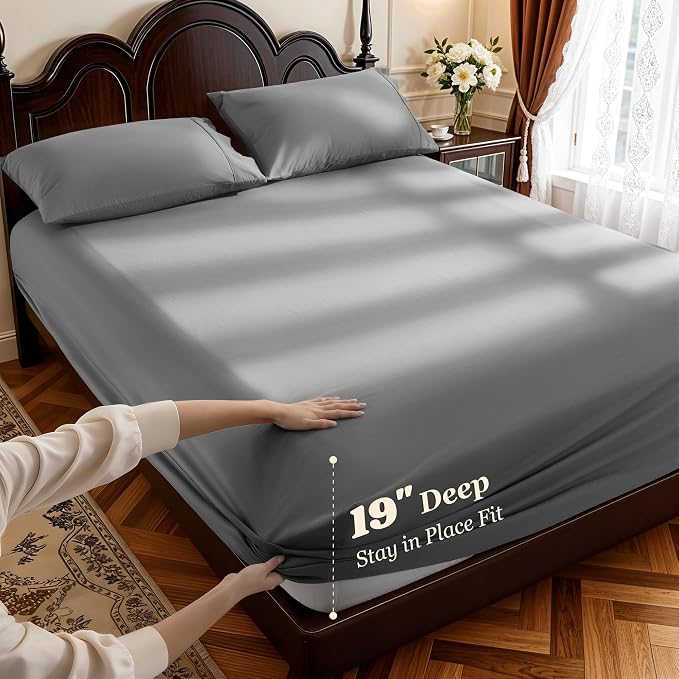 LBRO2M 100% Cotton Sheets Set Deep Pocket 19", 1000 Thread Count Queen Size 4 - Image 2
