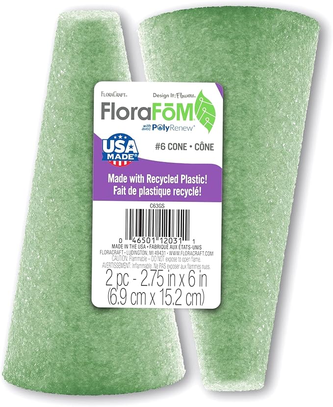 FloraCraft FloraFōM 2 Piece Cone 2.75 Inch x 6 Inch Green by FloraCraft