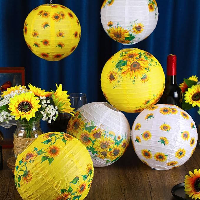 Panelee 12 Pcs Sunflower Paper Lanterns Party Decorations 8 Inch Hanging Round - Image 4