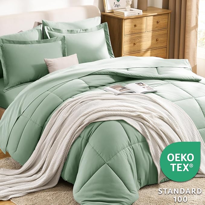 CozyLux Full Size Comforter Sets Sage Green - Image 3