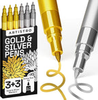 ARTISTRO 6 Gold & Silver Metallic Acrylic Paint Pens – 0.7mm Extra Fine Tip by ARTISTRO