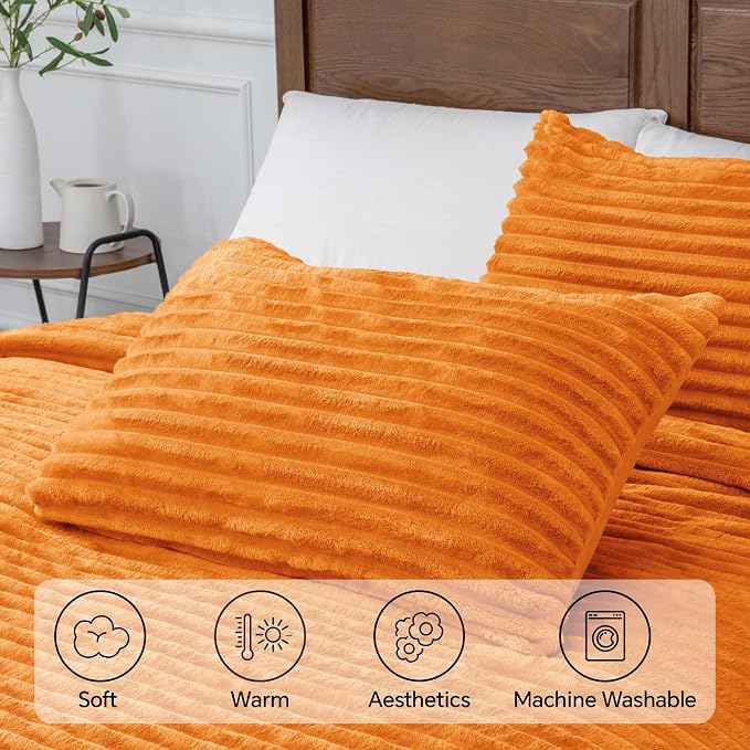 BEDELITE Fleece California King Comforter Set -Super Soft & Warm Fluffy Burnt - Image 5