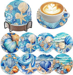 8 Pack Ocean Diamond Art Coasters, Seashell Diamond Painting Coasters Kits | by Zythron